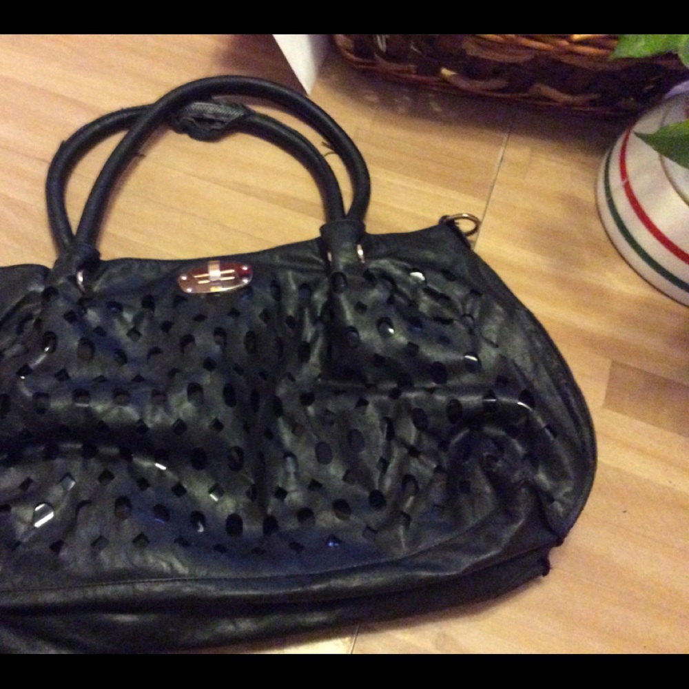 A large black tote bag